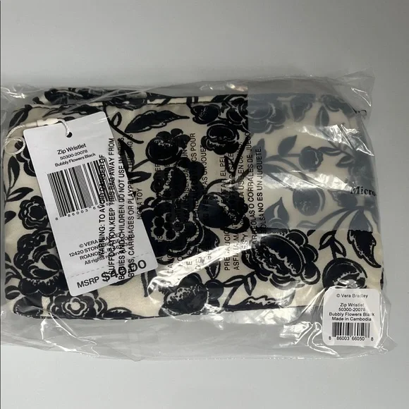 Vera Bradley Floral Black and White Women's wristlet - Picture 2 of 3